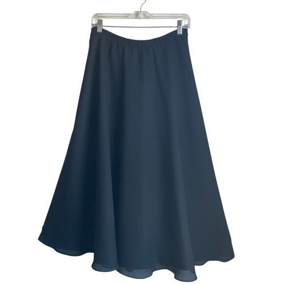 VTG Hampton Nites Sz 8 Black A-Line Flowy Midi Skirt Pull-On Sheer Overlay*Read* - Picture 9 of 11